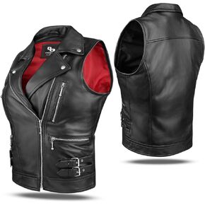 Black Leather Vest Women- Multi-Pockets, Concealed Carry, Adjustable Waist Belt, And Leather Vest Women Motorcycle