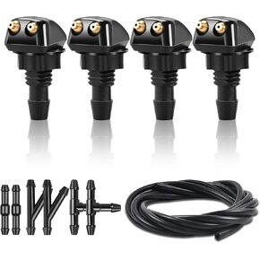 Sosolong 4pcs Front Windshield Washer Nozzles Including Adapters and Hoses, Front Windshield Washer Nozzle kit,Windshield Washer Nozzles Wiper Spray Fit for Most Cars