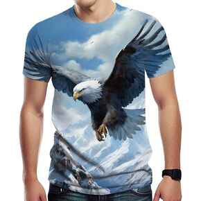 Novelty Colorful Eagle Print Short Puff Sleeve T-Shirts Animal Graphic Round Neck Tee in Saudi Arabia
