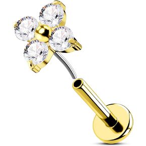 OUFER Helix Piercing Jewelry, 316L Stainless Steel 16G Threadless Push in Gold Floral CZ Labret Medusa Monroe Cartilage Tragus Conch Piercing Jewelry for Women Men