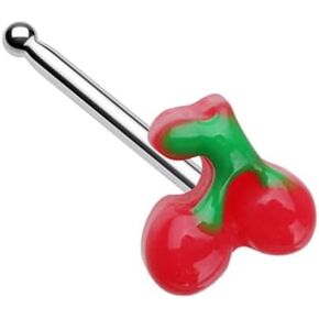 Pierced Owl 20GA Stainless Steel Red Kawaii Cherries Nose Bone Stud
