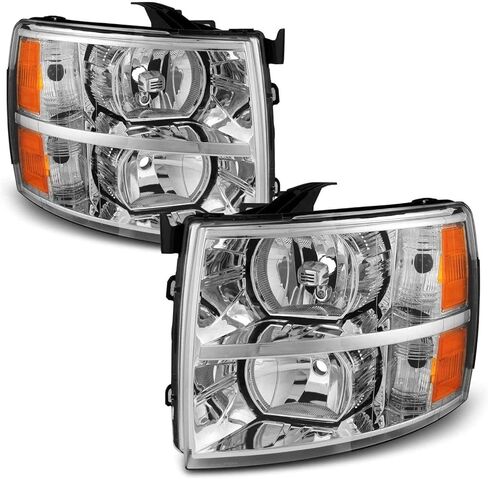 مجموعة المصابيح الأمامية لعام 2007 2008 2009 2010 2011 2012 2013 Chevy Silverado 1500، 07-14 Silverado 2500HD 3500H DHeadlight، 07 Silverado New Body Style Headlight Headlamp، غطاء كروم زاوية كهرمانية in Saudi Arabia