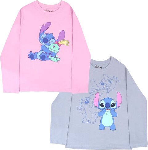 Disney Lilo and Stitch Girls Graphic Tees Long Sleeve T Shirts Classic Lilo & Stitch Print T Shirt 2 Pack Girls Tops in Saudi Arabia