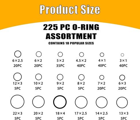 225-Piece O-Ring Assortment Kit - Premium Rubber Gaskets for AC System Seals, Universal Washers for Automotive, Plumbing, and Mechanical Repairs in Saudi Arabia