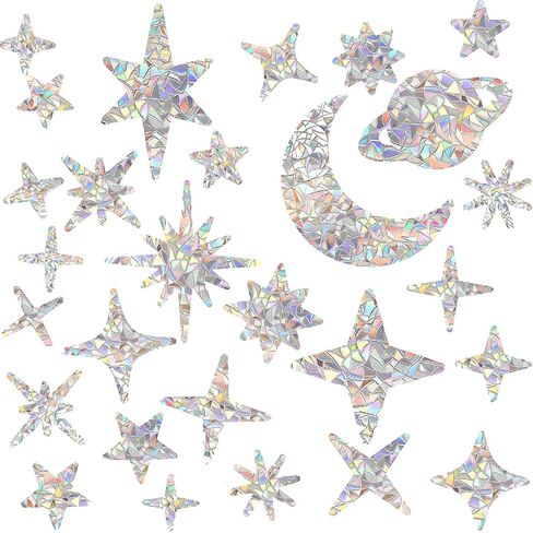 101 قطعة من ملصقات النوافذ للنوافذ الزجاجية، ملصقات نافذة Ymapinc Star Moon المضادة للتصادمات للطيور قابلة للتقشير واللصق، غشاء نافذة غير لاصق قابل لإعادة الاستخدام، ملصقات نافذة بألوان قوس قزح لضربات الطيور in Kuwait