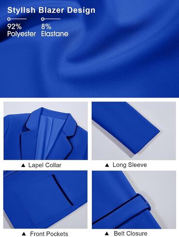 Cicy Bell Womens Belted Casual Blazer Long Sleeve Open Front Contrast Binding Suit Jackets Dressy Blouse Tops in Saudi Arabia