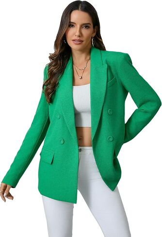 Women's Oversized Double-Breasted Suit Blazer Jacket Top Stitch Long Sleeve Casual Work Office Blazer with Pockets in Saudi Arabia