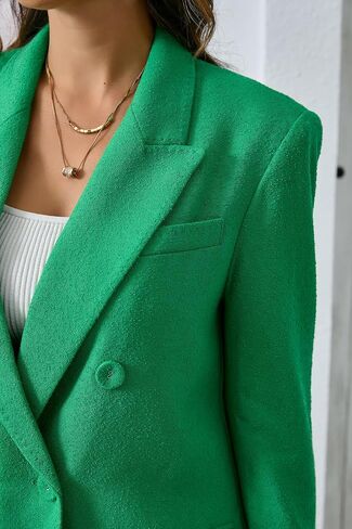 Women's Oversized Double-Breasted Suit Blazer Jacket Top Stitch Long Sleeve Casual Work Office Blazer with Pockets in Saudi Arabia