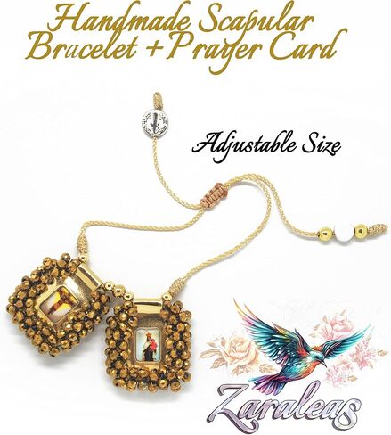 Sacred Scapular Bracelet Handmade Murano Stone Wristband of Sacred Heart of Jesus, Holy Virgin of Carmen, St. Michael Archangel. 3cm x 3cm by Zaraleas in Saudi Arabia