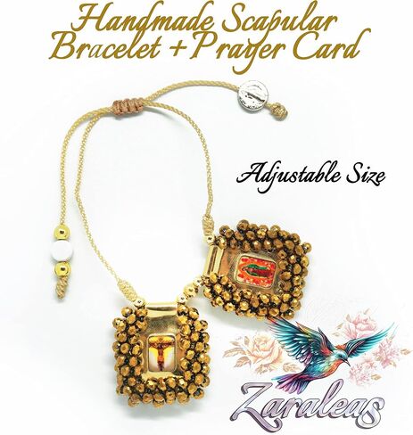 Sacred Scapular Bracelet Handmade Murano Stone Wristband of Sacred Heart of Jesus, Holy Virgin of Carmen, St. Michael Archangel. 3cm x 3cm by Zaraleas in Saudi Arabia