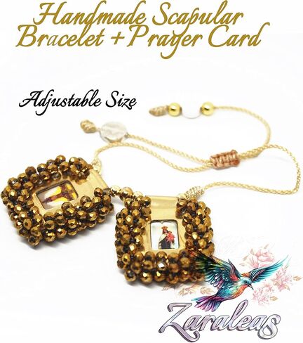 Sacred Scapular Bracelet Handmade Murano Stone Wristband of Sacred Heart of Jesus, Holy Virgin of Carmen, St. Michael Archangel. 3cm x 3cm by Zaraleas in Saudi Arabia