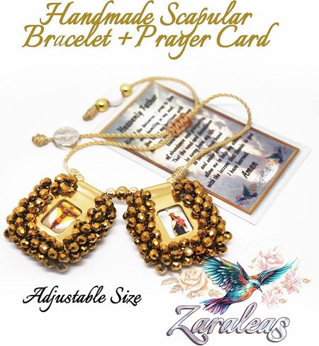 Sacred Scapular Bracelet Handmade Murano Stone Wristband of Sacred Heart of Jesus, Holy Virgin of Carmen, St. Michael Archangel. 3cm x 3cm by Zaraleas in Saudi Arabia