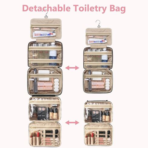 حقيبة أدوات الزينة للسفر 3 في 1 قابلة للفصل من يوروفيلا، سعة كبيرة 5 أقسام حقيبة مستحضرات التجميل مع حزام الأمتعة، مقصورة شفافة مقاومة للماء، منظم سفر كامل الحجم للنساء (أزرق مخضر) in Kuwait