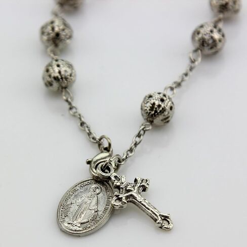 Catholic Rosary Hollow Beads Rose Rosary Bracelet Car Hanging Cross Bracelet Jesus Charm Bracelet in Saudi Arabia