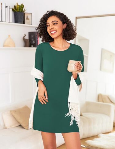 Ekouaer 2 Pack Nightgowns for Women Long Sleeve Night Gowns Tshirt Sleep Shirts Night Shirts Night Dress S-3XL in Saudi Arabia