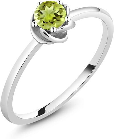 Gem Stone King 10K White Gold 5MM Round Gemstone Birthstone Solitaire Engagement Ring | Wedding Anniversary Promise Gold Ring For Women | Available In Size 5, 6, 7, 8, 9 in Saudi Arabia