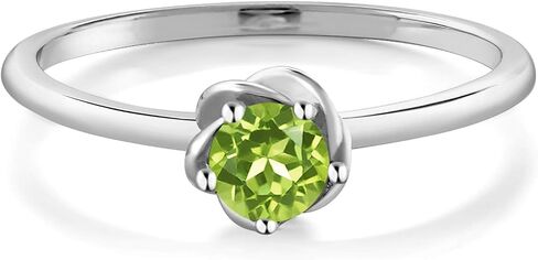 Gem Stone King 10K White Gold 5MM Round Gemstone Birthstone Solitaire Engagement Ring | Wedding Anniversary Promise Gold Ring For Women | Available In Size 5, 6, 7, 8, 9 in Saudi Arabia