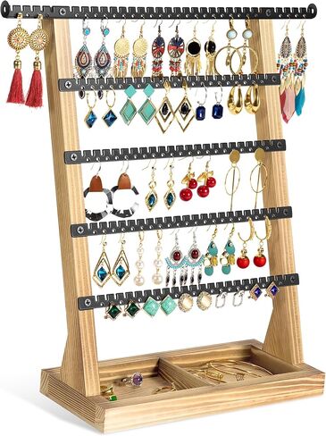 Jewelry Organizer Earring Holder Organizer, 5 Layer Earrings Jewelry Organizers and Storgae - Wood Earrings Jewelry Stand for Women in Saudi Arabia