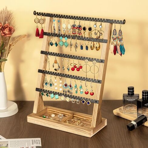 Jewelry Organizer Earring Holder Organizer, 5 Layer Earrings Jewelry Organizers and Storgae - Wood Earrings Jewelry Stand for Women in Saudi Arabia