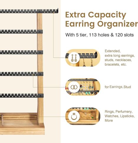 Jewelry Organizer Earring Holder Organizer, 5 Layer Earrings Jewelry Organizers and Storgae - Wood Earrings Jewelry Stand for Women in Saudi Arabia