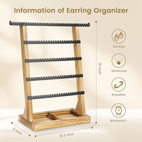 Jewelry Organizer Earring Holder Organizer, 5 Layer Earrings Jewelry Organizers and Storgae - Wood Earrings Jewelry Stand for Women in Saudi Arabia