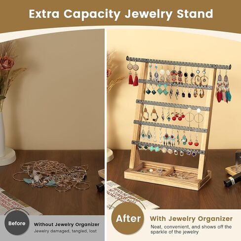 Jewelry Organizer Earring Holder Organizer, 5 Layer Earrings Jewelry Organizers and Storgae - Wood Earrings Jewelry Stand for Women in Saudi Arabia