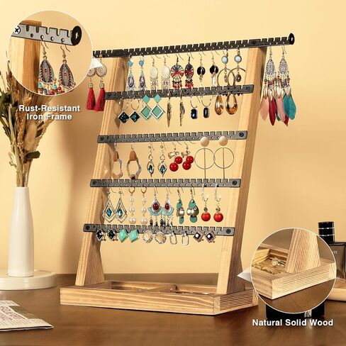 Jewelry Organizer Earring Holder Organizer, 5 Layer Earrings Jewelry Organizers and Storgae - Wood Earrings Jewelry Stand for Women in Saudi Arabia