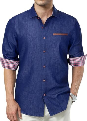Men's Denim Shirt Long Sleeve Casual Button Down Shirt Men Western Untucked Dress Shirts for Men Cowboy Work in Saudi Arabia