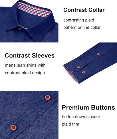 Men's Denim Shirt Long Sleeve Casual Button Down Shirt Men Western Untucked Dress Shirts for Men Cowboy Work in Saudi Arabia