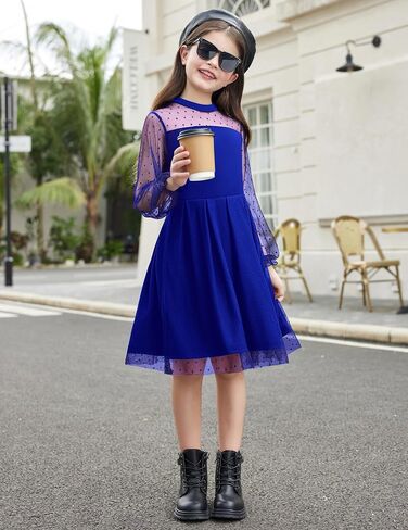 Arshiner Girls Dresses Contrast Mesh Puff Long Sleeve Mock Neck Formal Party A Line Short Tulle Dress in Saudi Arabia