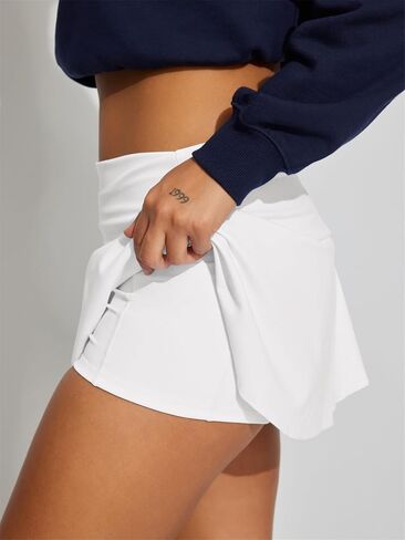 Hafailia Skorts for Women with Pockets Casual Fold Over Low Waist Pleated Tennis Athletic Mini Skirts with Shorts Underneath in Kuwait