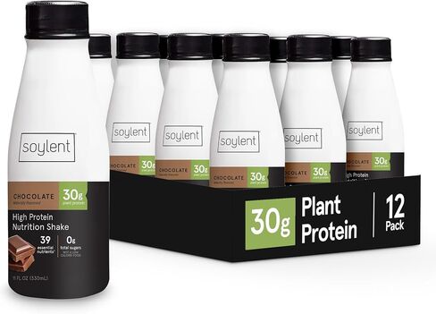 Soylent Chocolate High Protein Shake 30g Vegan Protein, Complete Energy Gluten-Free Vegan Protein Nootropics Shake, Chocolate, 11 Oz (12 Pack) in Saudi Arabia