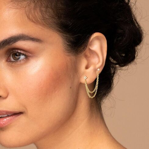 أقراط سلسلة ذهبية للنساء العصرية: أقراط متدلية مطلية بالذهب عيار 14 قيراط مضادة للحساسية، مجموعة أقراط سلسلة طويلة صغيرة أنيقة مجوهرات ذهبية للنساء in Kuwait