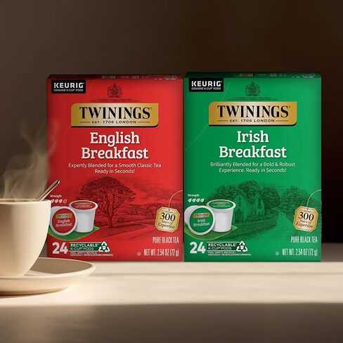Twinings English Breakfast Tea K-Cup pods for Keurig، الكافيين، ناعم، لذيذ، شاي أسود قوي، 24 عدد (عبوة من 1) in Saudi Arabia