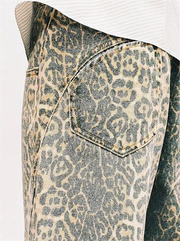 Leopard Print Jeans for Women - Y2K Light Cheetah Print Pants, Flare Straight Leg High Waisted Pants for Women in Saudi Arabia