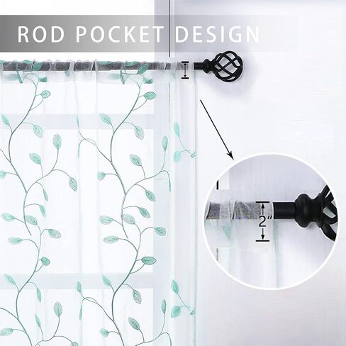 MRTREES Sheer Christmas Curtain Valance, Leaves Embroidered Small Valances Curtains Rod Pocket, Short Window Treatment Panels for Living Room Bedroom Kitchen(1 panel, 54x16 Inches, Aqua Blue Leaves) in Kuwait