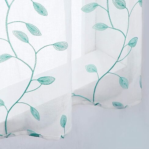 MRTREES Sheer Christmas Curtain Valance, Leaves Embroidered Small Valances Curtains Rod Pocket, Short Window Treatment Panels for Living Room Bedroom Kitchen(1 panel, 54x16 Inches, Aqua Blue Leaves) in Kuwait