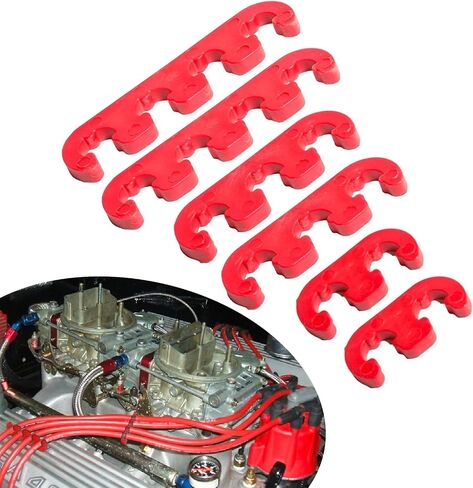 6 PCS Car Spark Plug Wire Holder, Waterproof Durable Plastic Vehicle Spark Plug Wire Separator Fastener, Universal Automotive Spark Plug Base Replacement for Truck SUV Car (Red) in Saudi Arabia