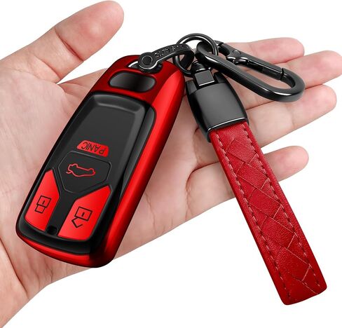 Sindeda for Audi Key Fob Cover with Keychain Soft Full Protection Key Shell Key Case Compatible with A4 Q7 Q5 TT A3 A6 SQ5 R8 S5 Smart Key (Red) in Saudi Arabia