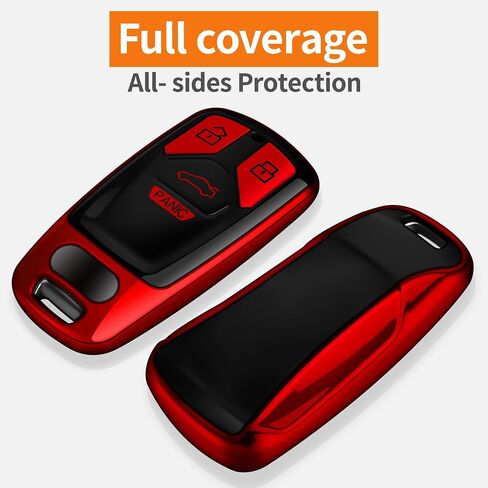 Sindeda for Audi Key Fob Cover with Keychain Soft Full Protection Key Shell Key Case Compatible with A4 Q7 Q5 TT A3 A6 SQ5 R8 S5 Smart Key (Red) in Saudi Arabia