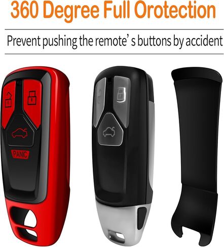 Sindeda for Audi Key Fob Cover with Keychain Soft Full Protection Key Shell Key Case Compatible with A4 Q7 Q5 TT A3 A6 SQ5 R8 S5 Smart Key (Red) in Saudi Arabia