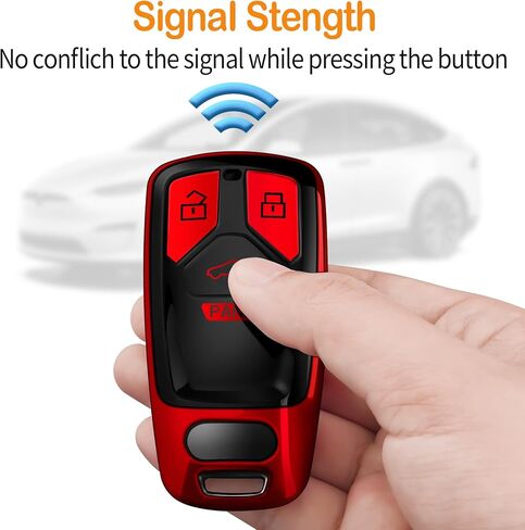 Sindeda for Audi Key Fob Cover with Keychain Soft Full Protection Key Shell Key Case Compatible with A4 Q7 Q5 TT A3 A6 SQ5 R8 S5 Smart Key (Red) in Saudi Arabia
