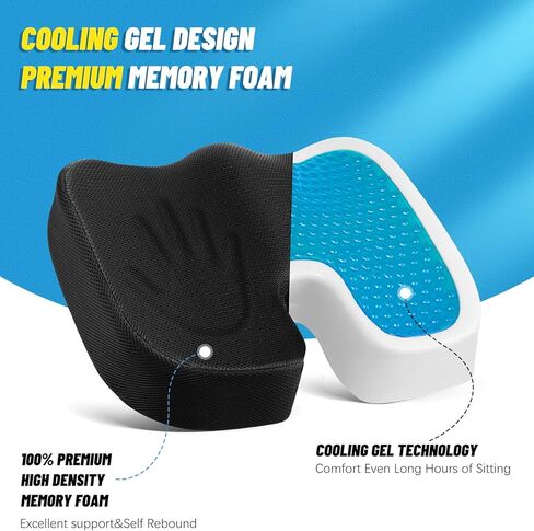 Seat Cushion Gel Enhance-Office Car Chair Cushion, Extra Large Size- Removable Cover Tailbone Pain Relief Cushion, Car Seat Cushion Driving, Memory Foam Seat Cushion for Office, Wheelchair, Car in Saudi Arabia