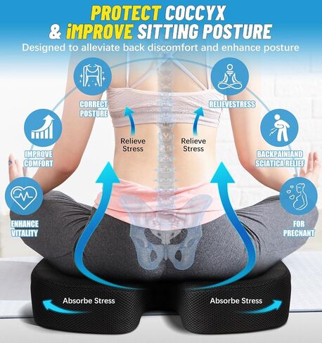 Seat Cushion Gel Enhance-Office Car Chair Cushion, Extra Large Size- Removable Cover Tailbone Pain Relief Cushion, Car Seat Cushion Driving, Memory Foam Seat Cushion for Office, Wheelchair, Car in Saudi Arabia