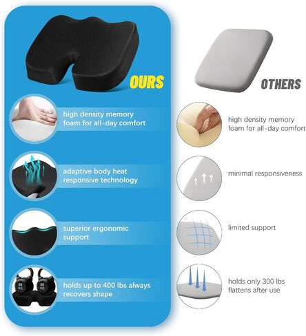 Seat Cushion Gel Enhance-Office Car Chair Cushion, Extra Large Size- Removable Cover Tailbone Pain Relief Cushion, Car Seat Cushion Driving, Memory Foam Seat Cushion for Office, Wheelchair, Car in Saudi Arabia