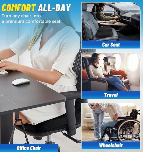 Seat Cushion Gel Enhance-Office Car Chair Cushion, Extra Large Size- Removable Cover Tailbone Pain Relief Cushion, Car Seat Cushion Driving, Memory Foam Seat Cushion for Office, Wheelchair, Car in Saudi Arabia