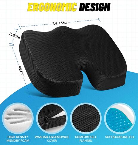 Seat Cushion Gel Enhance-Office Car Chair Cushion, Extra Large Size- Removable Cover Tailbone Pain Relief Cushion, Car Seat Cushion Driving, Memory Foam Seat Cushion for Office, Wheelchair, Car in Saudi Arabia