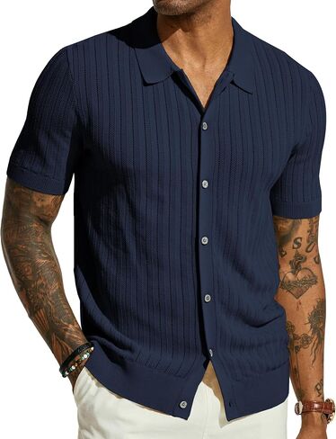 PJ PAUL JONES Mens Knit Shirt Short Sleeve Summer Hollow Out Shirt Beach Button Down Shirt in Saudi Arabia