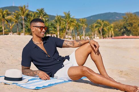 PJ PAUL JONES Mens Knit Shirt Short Sleeve Summer Hollow Out Shirt Beach Button Down Shirt in Saudi Arabia