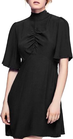 Free People Be My Baby Women's Ruched Mock Neck Mini Dress Black Size 10 in Saudi Arabia